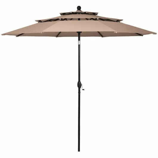 10ft 3 Tier Patio Umbrella Aluminum Sunshade Shelter Double Vented-Beige
