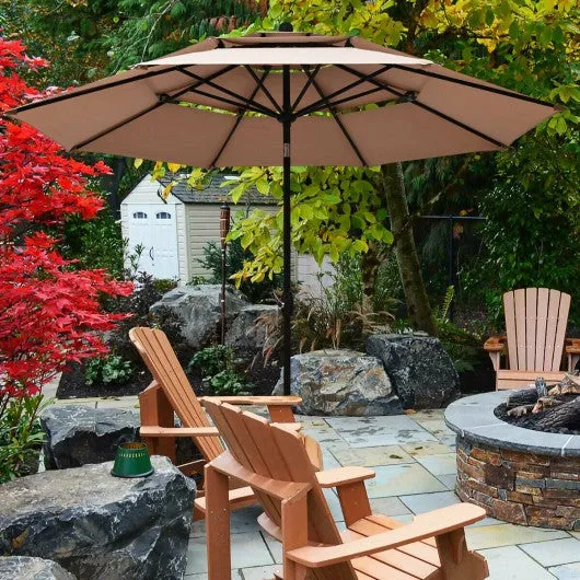 10ft 3 Tier Patio Umbrella Aluminum Sunshade Shelter Double Vented-Beige