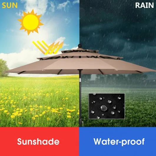 10ft 3 Tier Patio Umbrella Aluminum Sunshade Shelter Double Vented-Beige