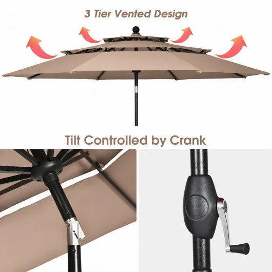 10ft 3 Tier Patio Umbrella Aluminum Sunshade Shelter Double Vented-Beige