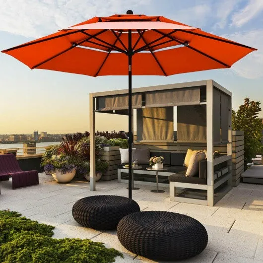 10ft 3 Tier Patio Umbrella Aluminum Sunshade Shelter Double Vented-Red