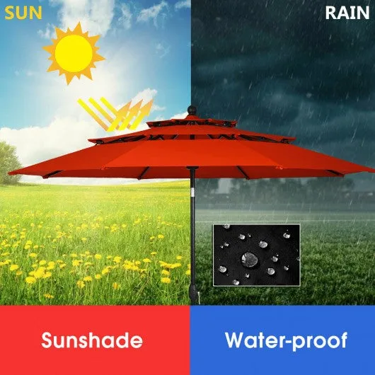 10ft 3 Tier Patio Umbrella Aluminum Sunshade Shelter Double Vented-Red