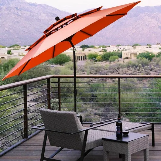10ft 3 Tier Patio Umbrella Aluminum Sunshade Shelter Double Vented-Red