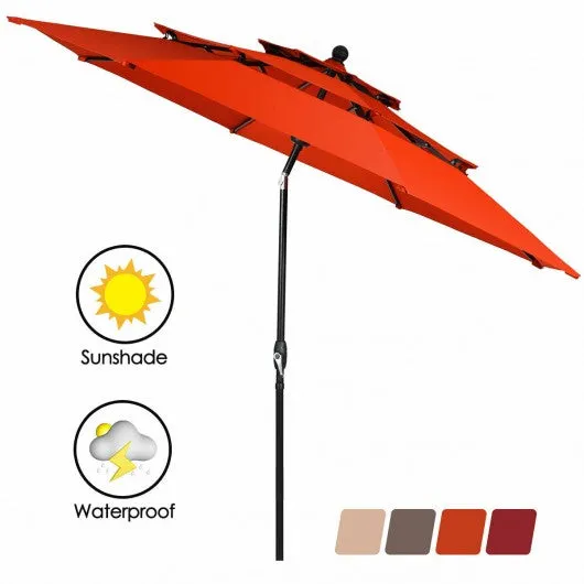 10ft 3 Tier Patio Umbrella Aluminum Sunshade Shelter Double Vented-Red