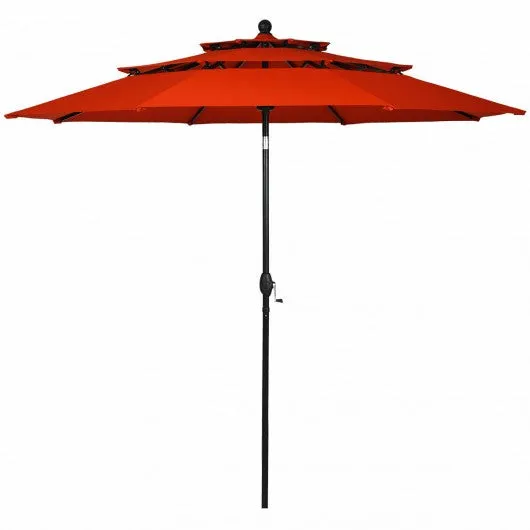 10ft 3 Tier Patio Umbrella Aluminum Sunshade Shelter Double Vented-Red