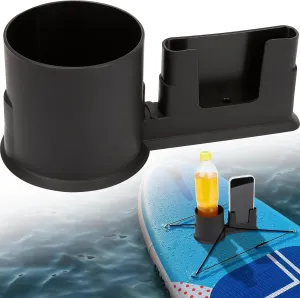 2 in 1 Paddle Board Cup Holder, Kayak Cup Holder, Drink & Phone Holder, Paddleboard and Kayak Accessories for SUP, Kayaking, Fishing, Yoga, or Surfing Adventures, Black
