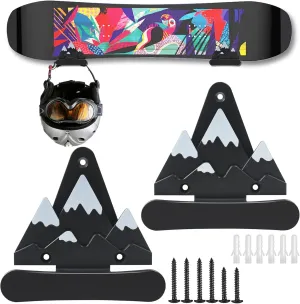 2pcs Snowboard Wall Mount with Hooks, Snowboard Skateboard Hanging Wall Rack, Garage Storage Brackets, Snowboard Display Stand, Wall Art (BlackWhite)