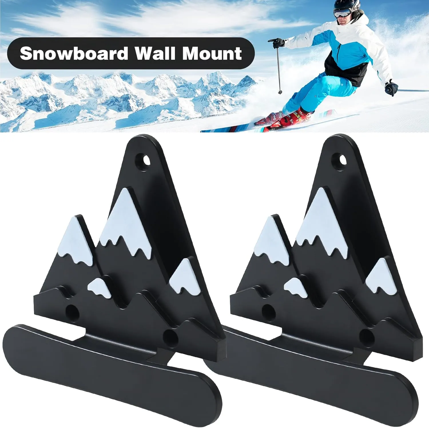 2pcs Snowboard Wall Mount with Hooks, Snowboard Skateboard Hanging Wall Rack, Garage Storage Brackets, Snowboard Display Stand, Wall Art (BlackWhite)