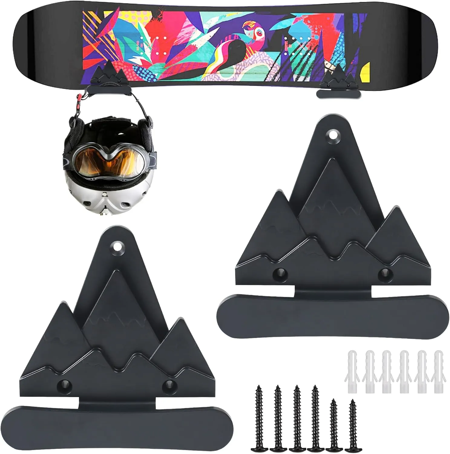 2pcs Snowboard Wall Mount with Hooks, Snowboard Skateboard Hanging Wall Rack, Garage Storage Brackets, Snowboard Display Stand, Wall Art (BlackWhite)