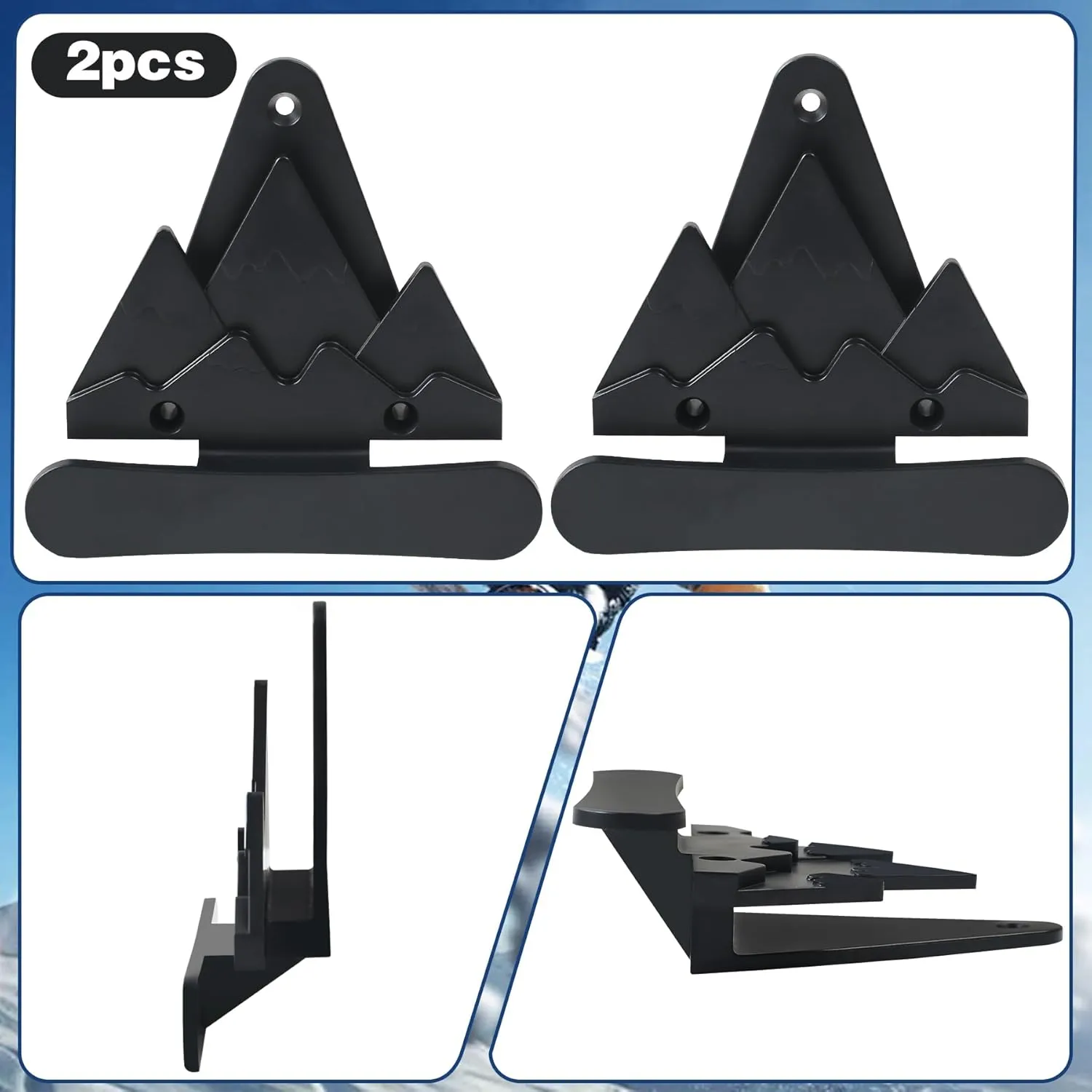2pcs Snowboard Wall Mount with Hooks, Snowboard Skateboard Hanging Wall Rack, Garage Storage Brackets, Snowboard Display Stand, Wall Art (BlackWhite)
