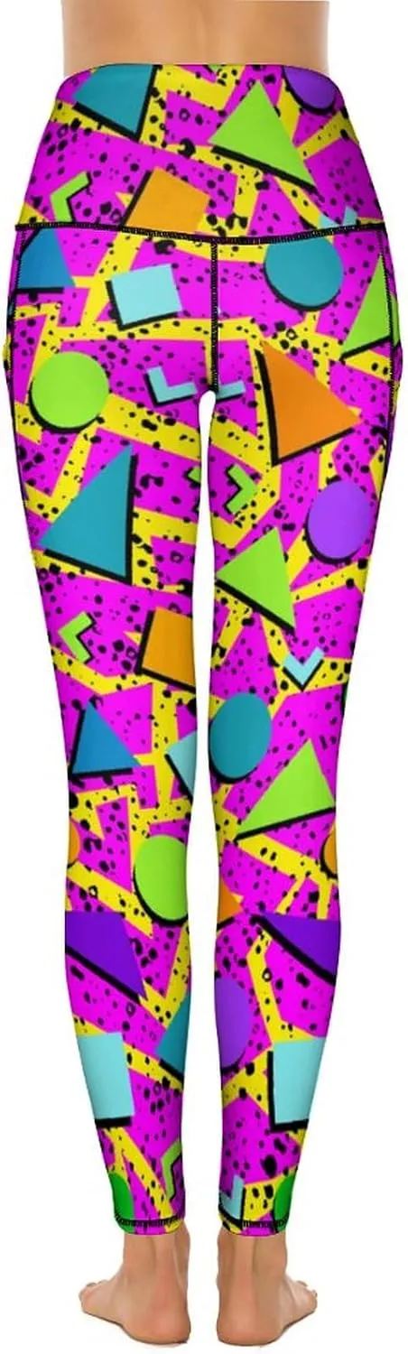 80s Women's High Waist Tummy Control Yoga Pants 90s with Pockets Sports Fitness Leggings