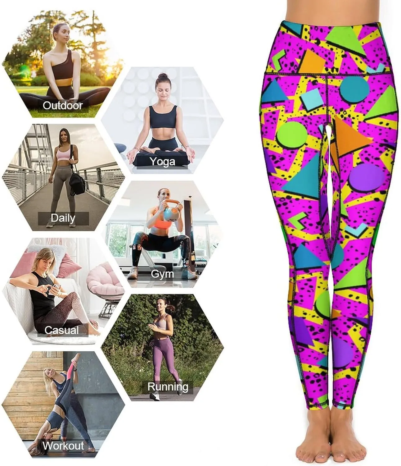 80s Women's High Waist Tummy Control Yoga Pants 90s with Pockets Sports Fitness Leggings