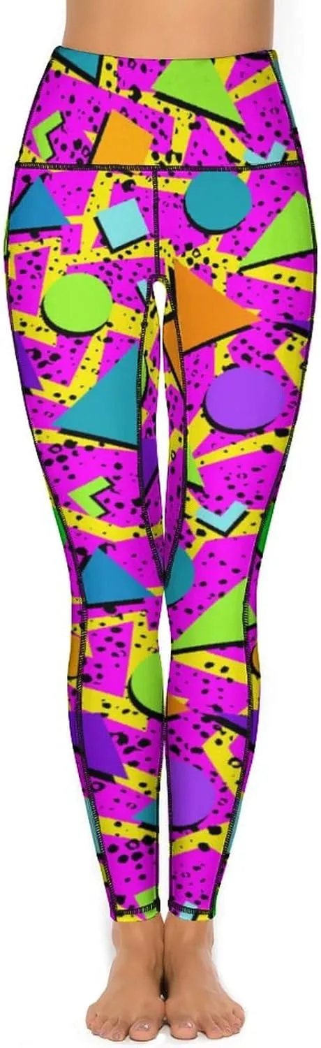80s Women's High Waist Tummy Control Yoga Pants 90s with Pockets Sports Fitness Leggings
