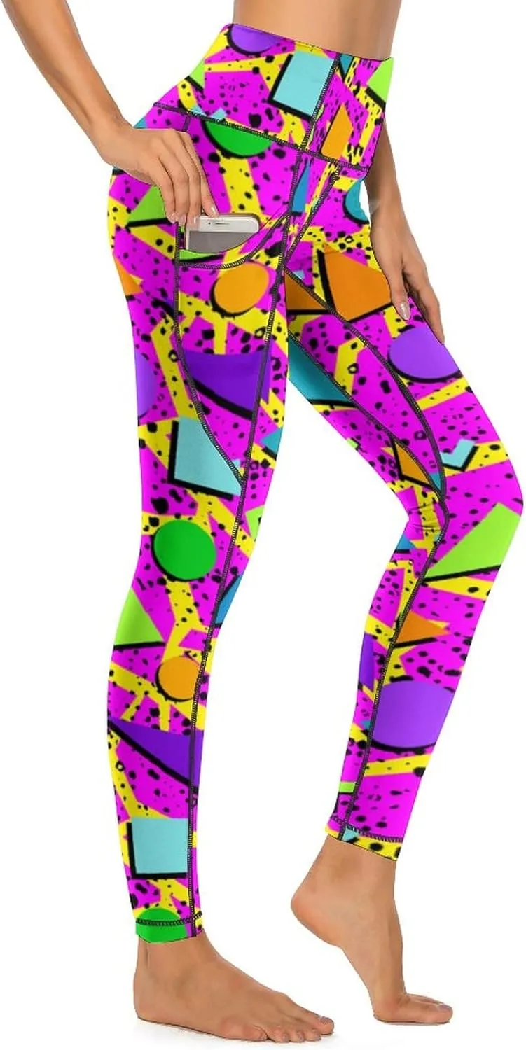 80s Women's High Waist Tummy Control Yoga Pants 90s with Pockets Sports Fitness Leggings