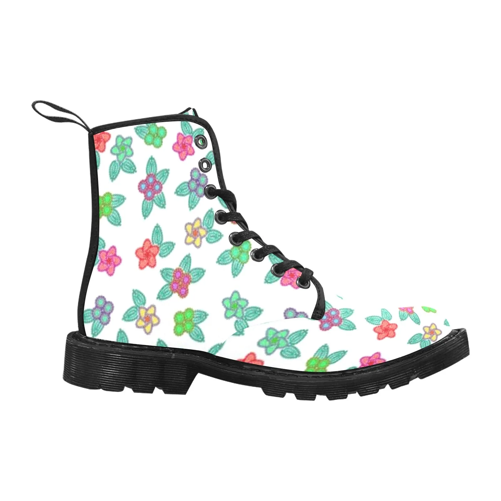 Berry Flowers White Boots for Women (Black)
