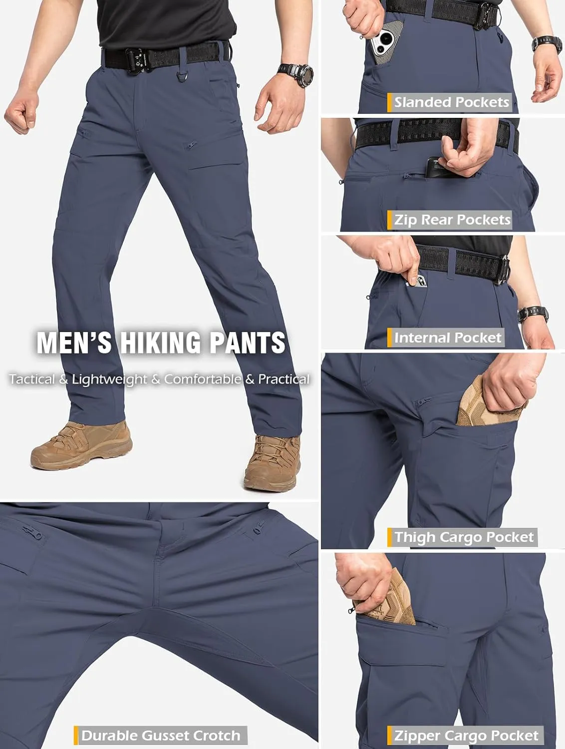 CARWORNIC Men's Quick Dry Tactical Hiking Pants Flex Water Resistant Lightweight Outdoor Fishing Cargo Work Pants 9 Pockets