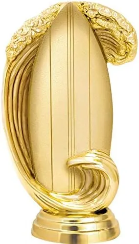 Crown Awards Surfing Trophies with Custom Engraving, 7.25" Personalized Gold Surfboard with Wave Surfing Award Trophy On Deluxe Round Base Prime