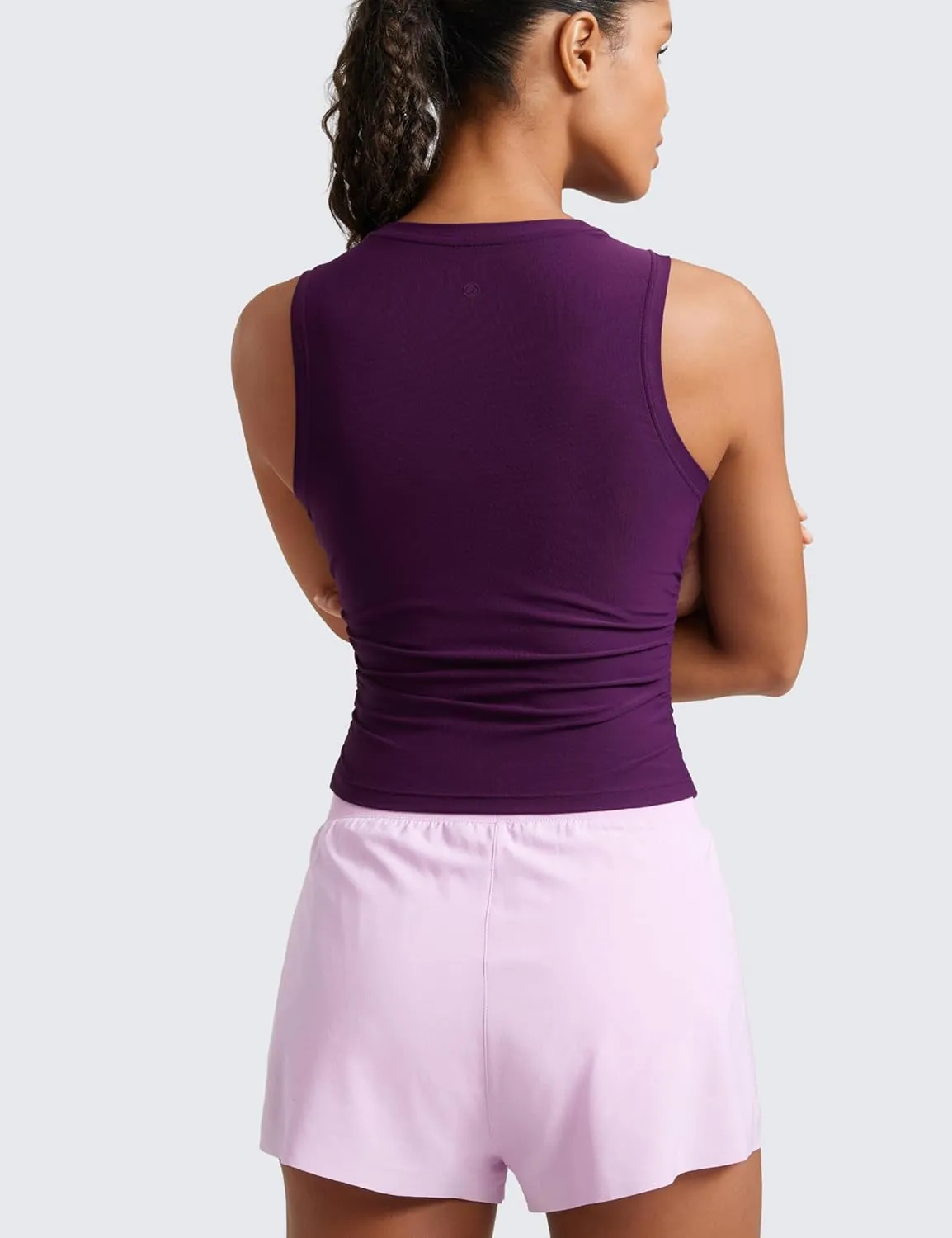 CRZ YOGA Cloudweight Womens Ruched Tank High Neck Workout Fitted Tops Basic Yoga Athletic Sleeveless Shirts