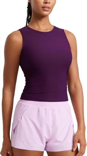 CRZ YOGA Cloudweight Womens Ruched Tank High Neck Workout Fitted Tops Basic Yoga Athletic Sleeveless Shirts