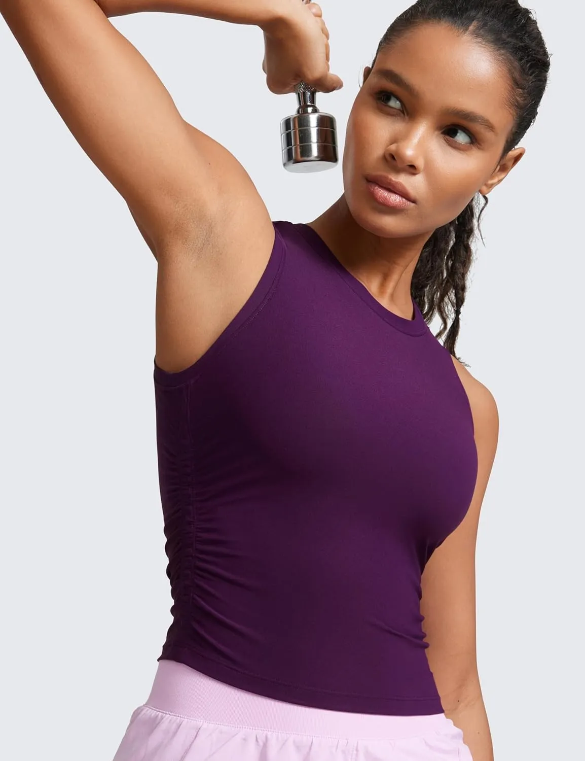CRZ YOGA Cloudweight Womens Ruched Tank High Neck Workout Fitted Tops Basic Yoga Athletic Sleeveless Shirts