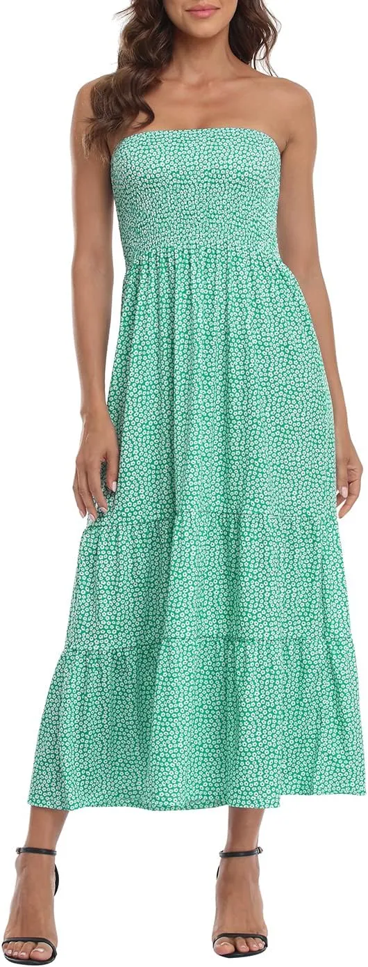 HDE Women's Strapless Maxi Dress Plus Size Tube Top Long Skirt Sundress Cover Up