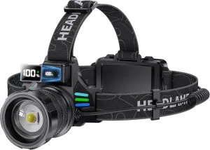 Headlamp Rechargeable 2980 High Lumens Super Bright LED Head Lamp for Adults Battery Powered,Tactical Waterproof Zoomable Digital Display Headlamps for Hardhat Hunting Camping Hiking Fishing Running