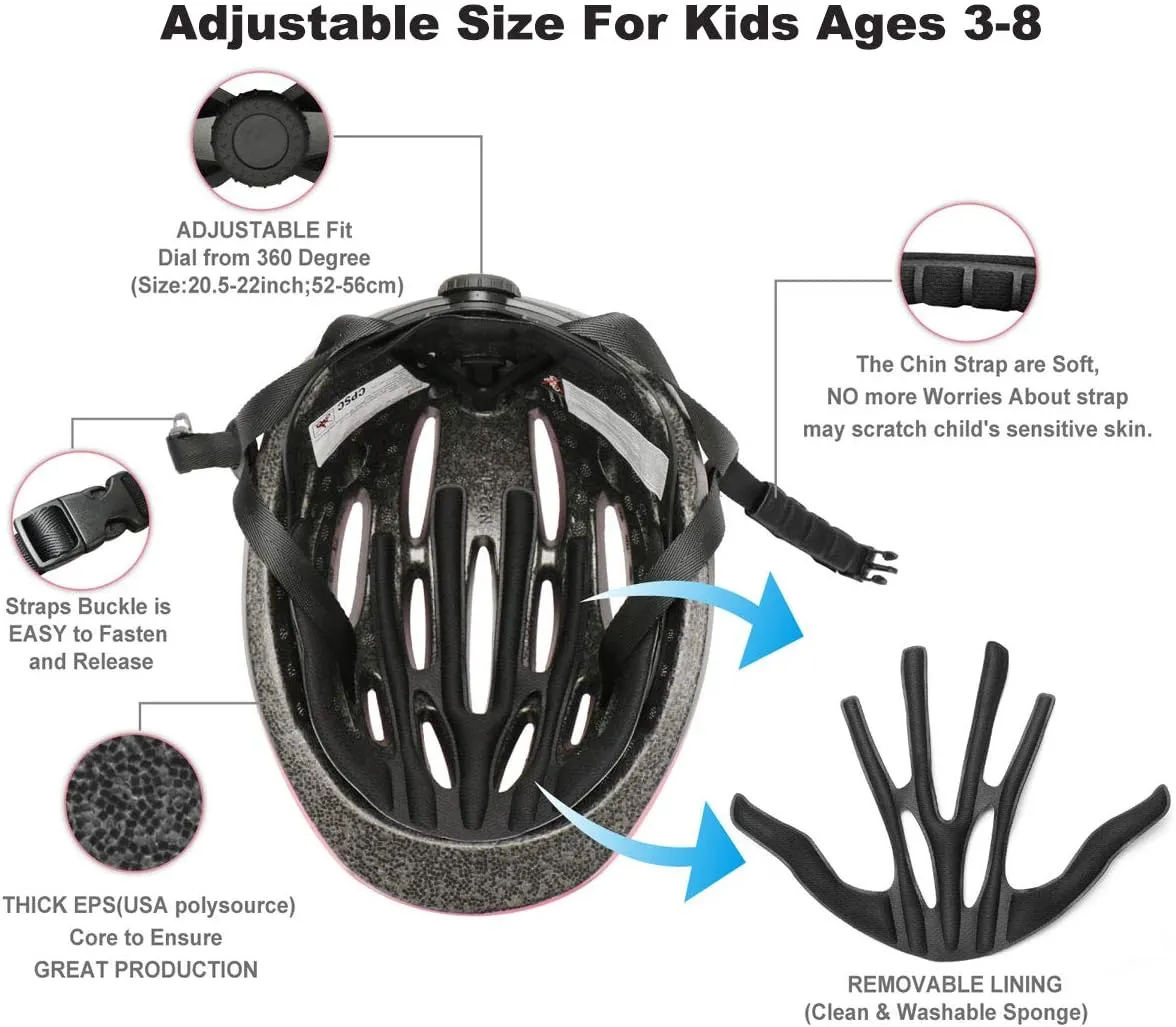 KAMUGO Kids Helmet, Toddler Bike Helmet for Girls Boys Ages 2-8 Years Old, Children Adjustable Helmets Suitable for Skateboard Bicycle Scooter Inline Roller Skate Rollerblading Cycling Multi-Sports