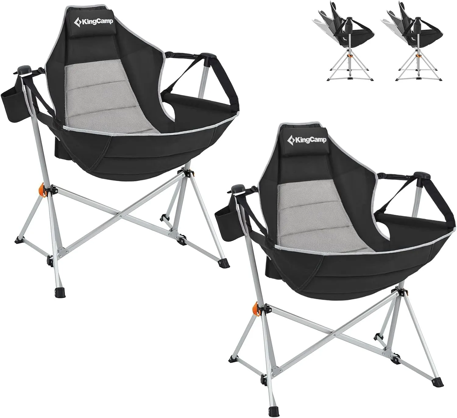 KingCamp Hammock Chair with Footrest, Swinging Portable Folding Camping Chairs for Adults 400lbs Heavy Duty Foldable Oversized Rocker with Cup Holder Pillow for Outdoor Beach Patio Sport Lawn