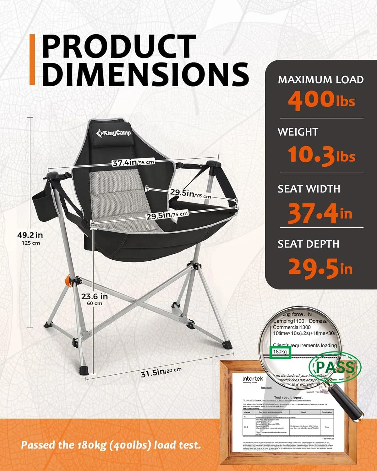 KingCamp Hammock Chair with Footrest, Swinging Portable Folding Camping Chairs for Adults 400lbs Heavy Duty Foldable Oversized Rocker with Cup Holder Pillow for Outdoor Beach Patio Sport Lawn