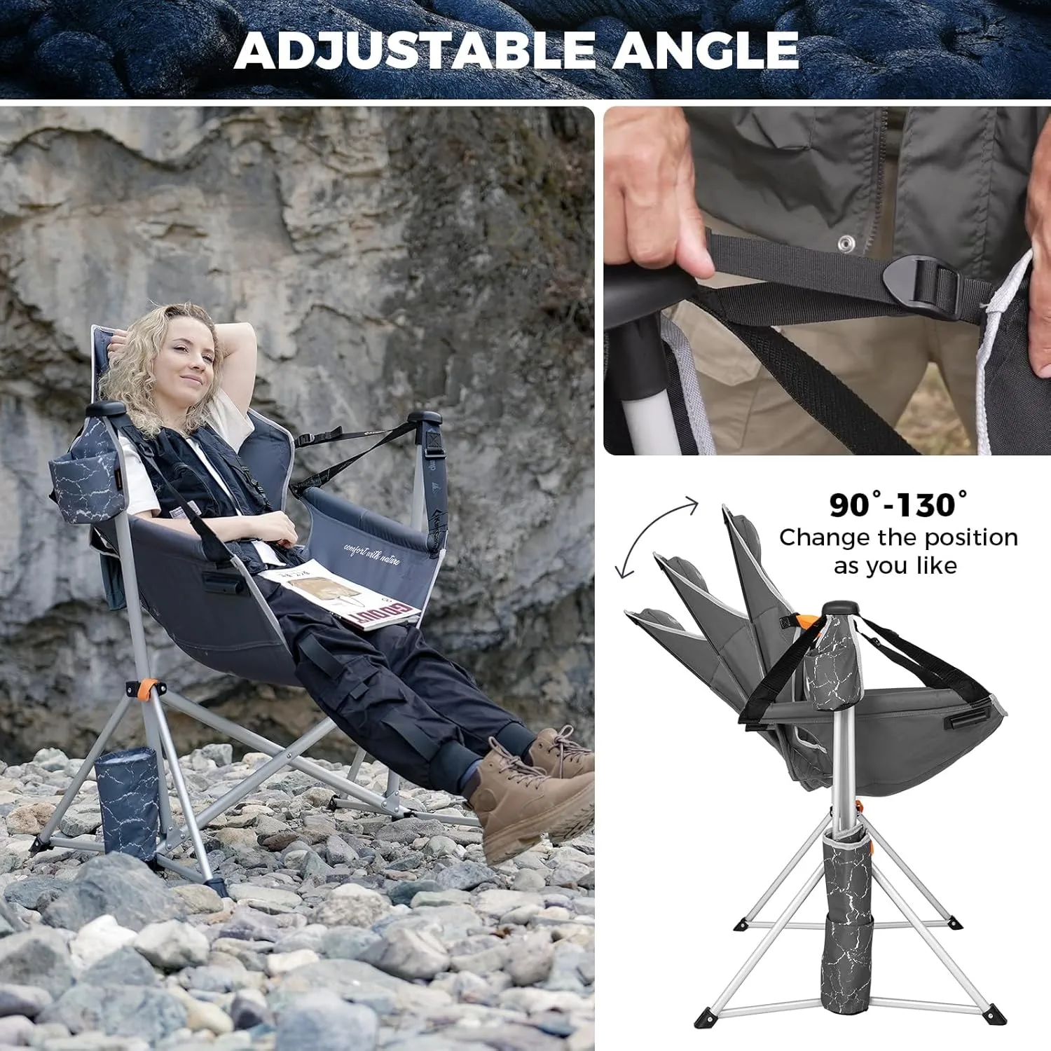 KingCamp Hammock Chair with Footrest, Swinging Portable Folding Camping Chairs for Adults 400lbs Heavy Duty Foldable Oversized Rocker with Cup Holder Pillow for Outdoor Beach Patio Sport Lawn