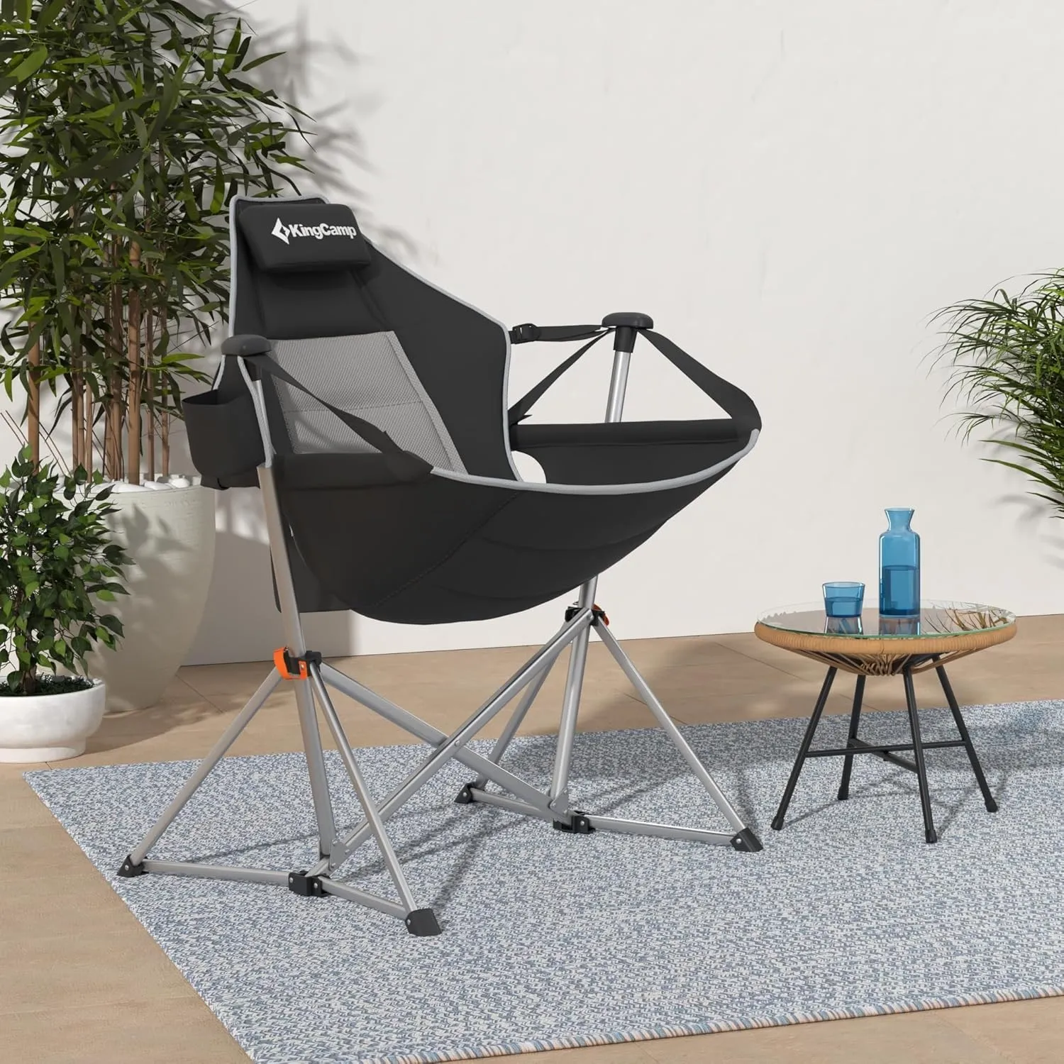 KingCamp Hammock Chair with Footrest, Swinging Portable Folding Camping Chairs for Adults 400lbs Heavy Duty Foldable Oversized Rocker with Cup Holder Pillow for Outdoor Beach Patio Sport Lawn