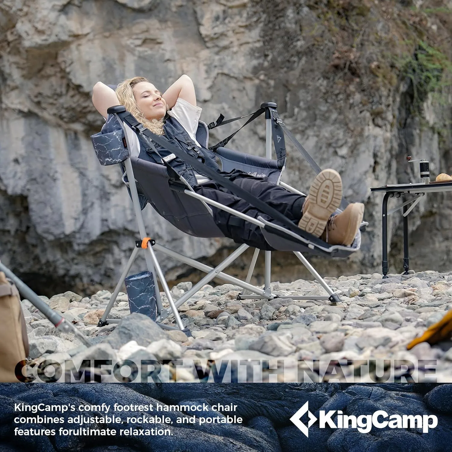 KingCamp Hammock Chair with Footrest, Swinging Portable Folding Camping Chairs for Adults 400lbs Heavy Duty Foldable Oversized Rocker with Cup Holder Pillow for Outdoor Beach Patio Sport Lawn