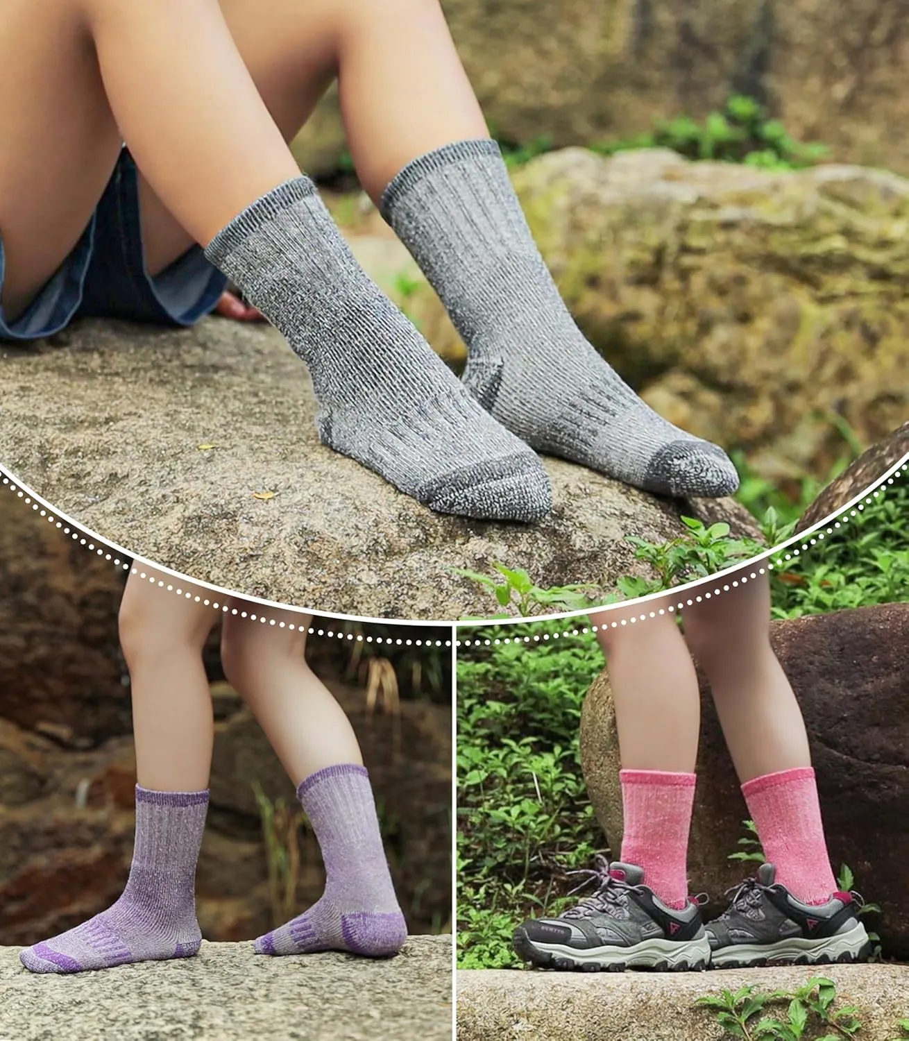 LINEMIN Kids Merino Wool Hiking Socks Boys Girls Winter Warm Thick Thermal Boot Thick Cushion Snowboarding Socks 3 Pairs