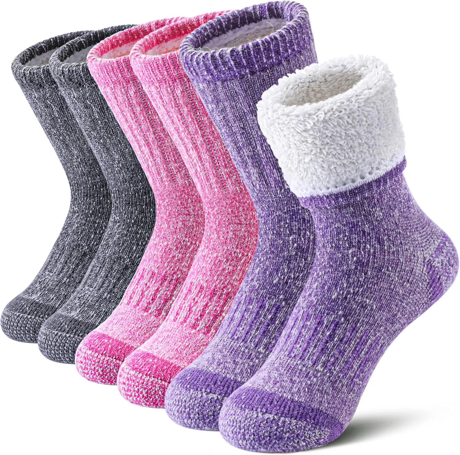 LINEMIN Kids Merino Wool Hiking Socks Boys Girls Winter Warm Thick Thermal Boot Thick Cushion Snowboarding Socks 3 Pairs