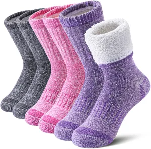 LINEMIN Kids Merino Wool Hiking Socks Boys Girls Winter Warm Thick Thermal Boot Thick Cushion Snowboarding Socks 3 Pairs