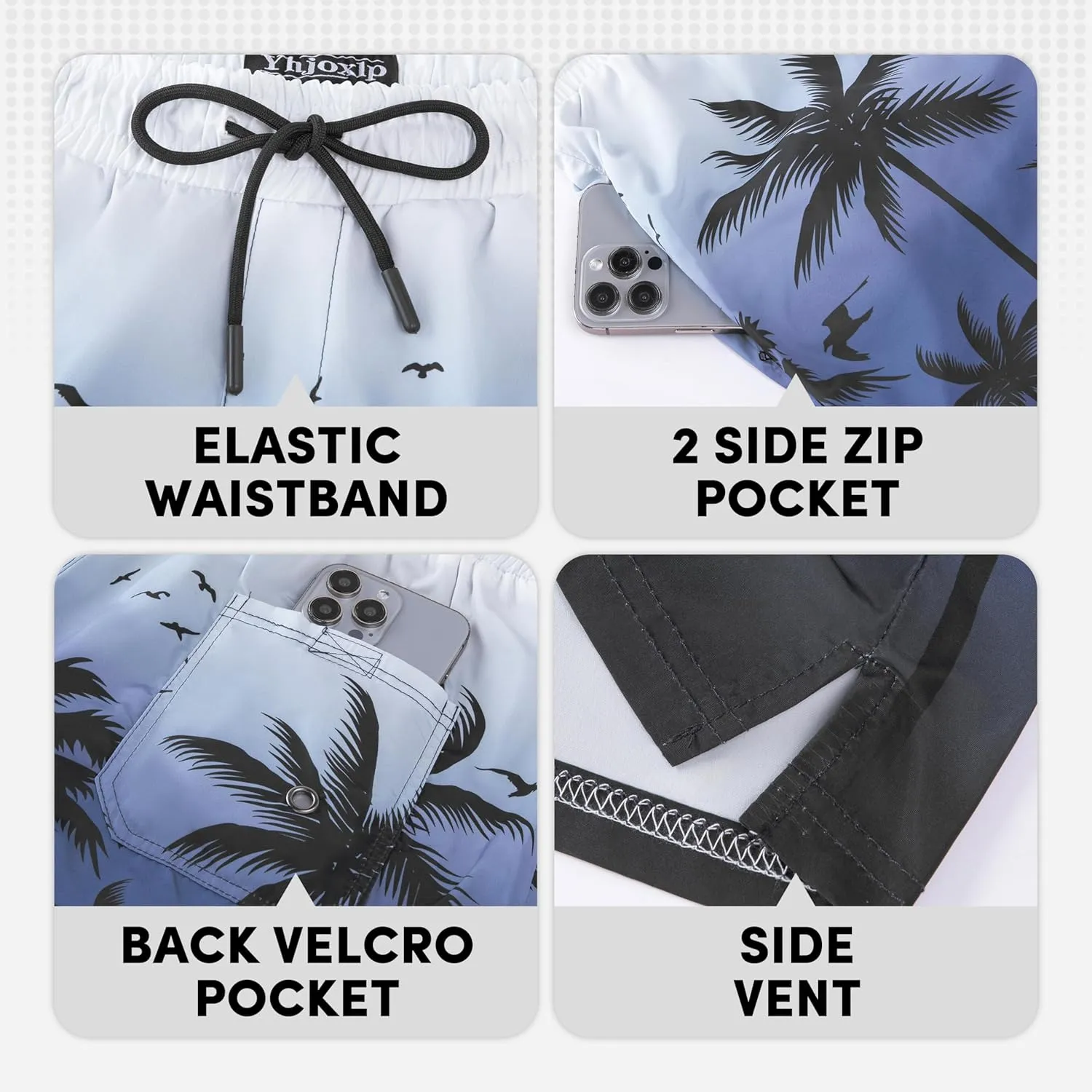 Men Swim Trunks with Compresssion Liner 7 Inch Inseam Board Shorts 2-in-1 Bathing Suit with Zipper Pockets