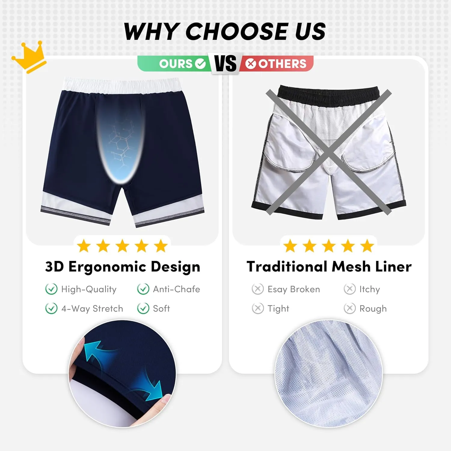 Men Swim Trunks with Compresssion Liner 7 Inch Inseam Board Shorts 2-in-1 Bathing Suit with Zipper Pockets