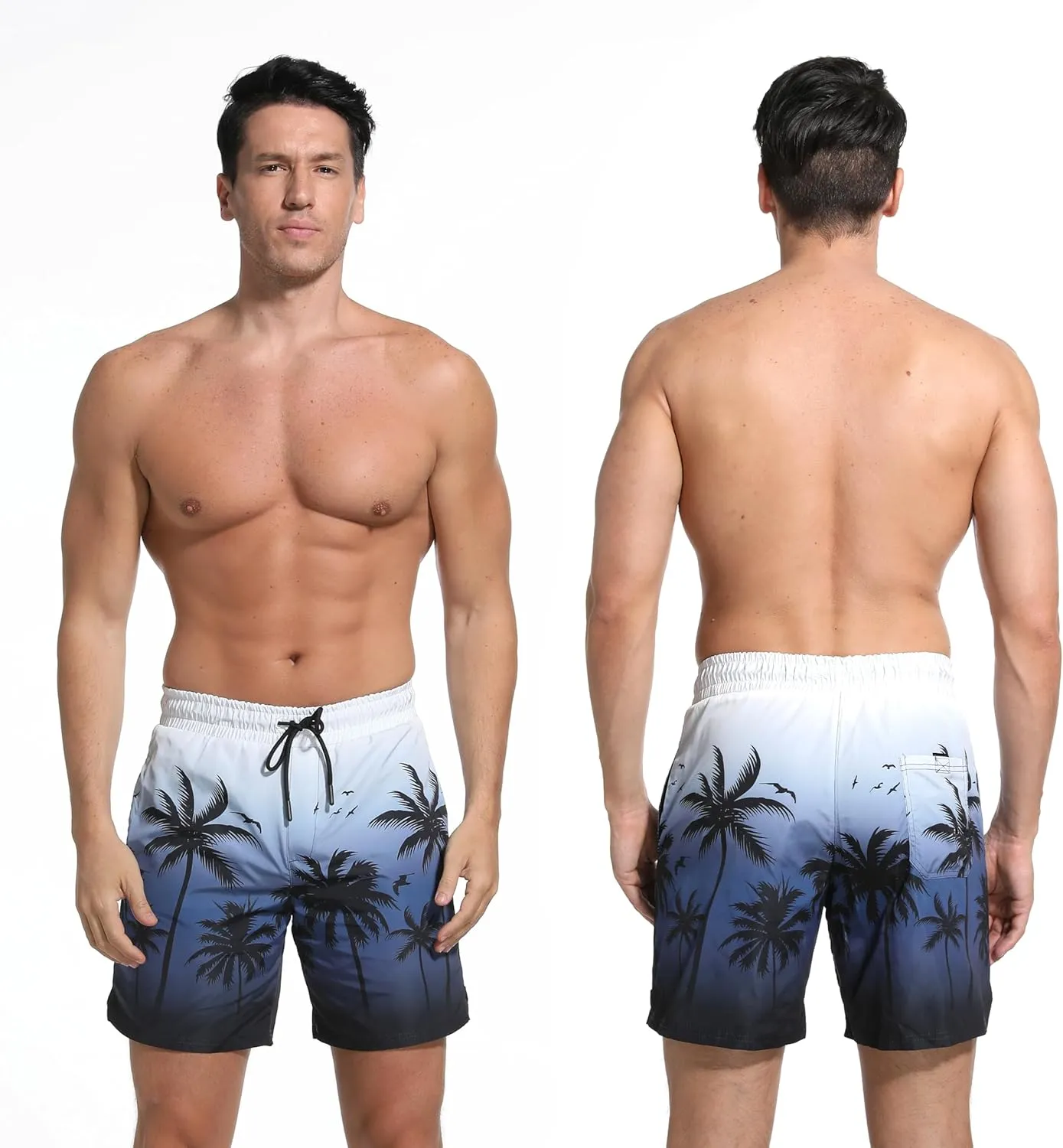 Men Swim Trunks with Compresssion Liner 7 Inch Inseam Board Shorts 2-in-1 Bathing Suit with Zipper Pockets