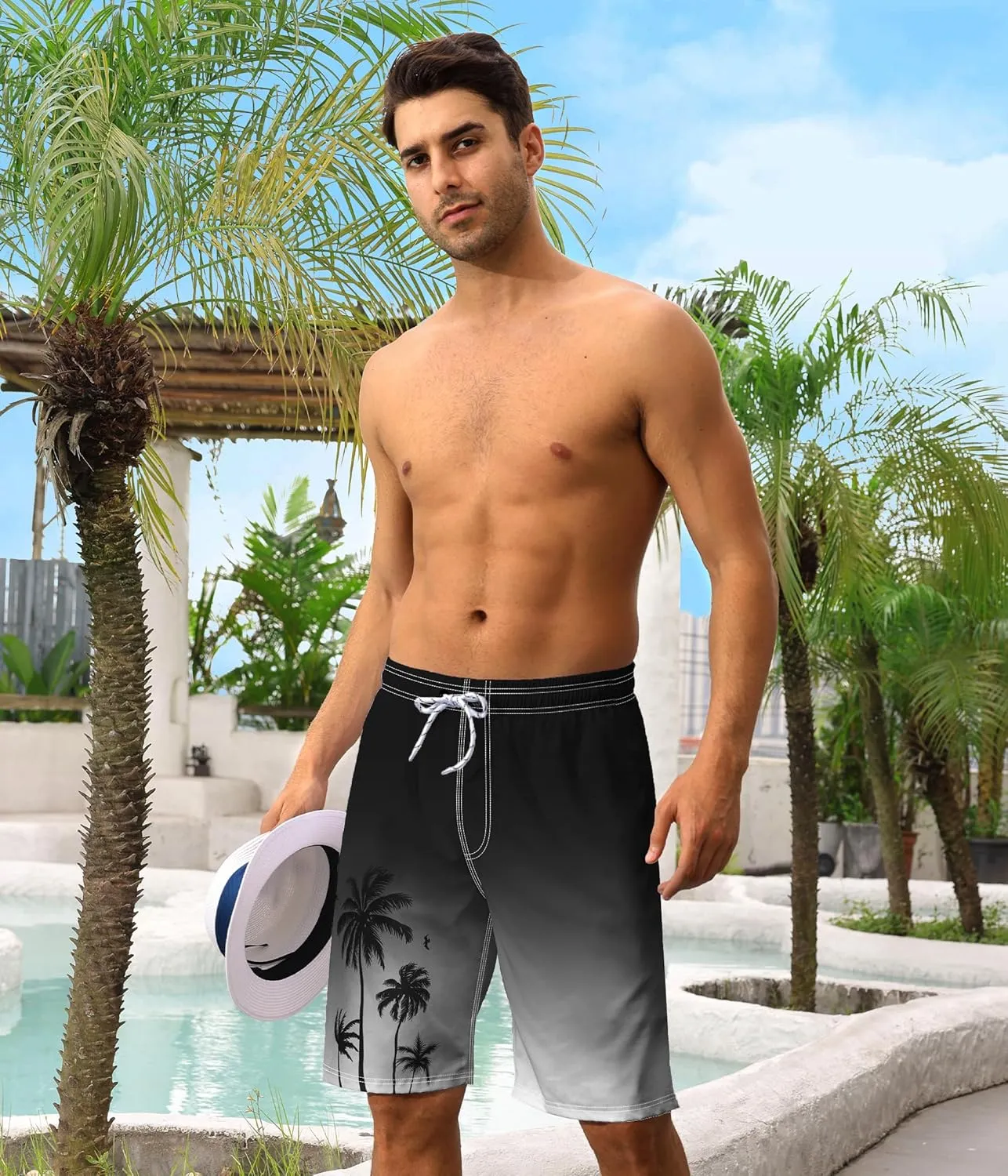 Mens Swim Trunks with Compression Liner 9" Swim Trunks Quick Dry Surfing Beach Shorts Hawaii Sports Shorts