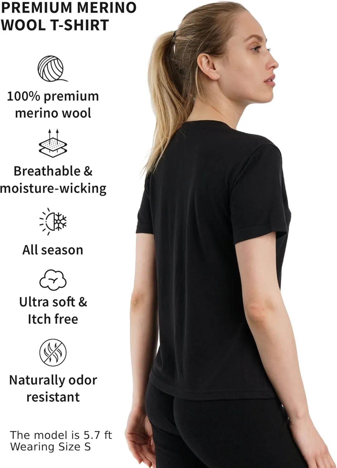 Merino.tech Merino Wool T Shirt Women - 100% Merino Wool Base Layer Women Short Sleeve Moisture-Wicking Tee and Hiking Socks