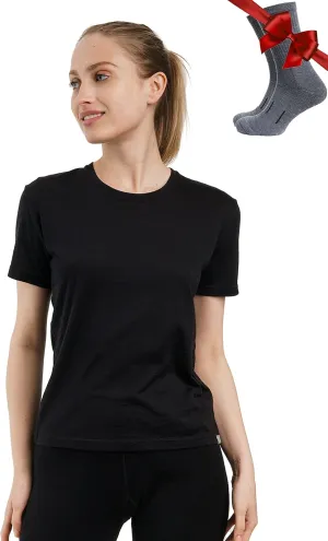 Merino.tech Merino Wool T Shirt Women - 100% Merino Wool Base Layer Women Short Sleeve Moisture-Wicking Tee and Hiking Socks
