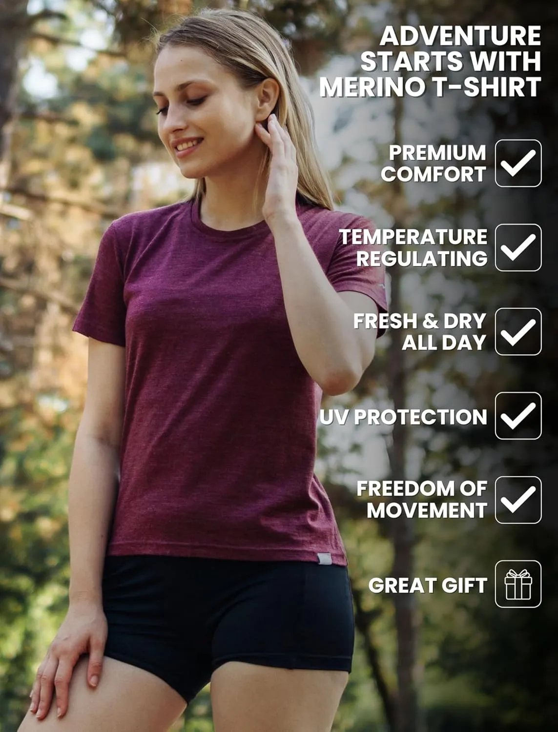 Merino.tech Merino Wool T Shirt Women - 100% Merino Wool Base Layer Women Short Sleeve Moisture-Wicking Tee and Hiking Socks