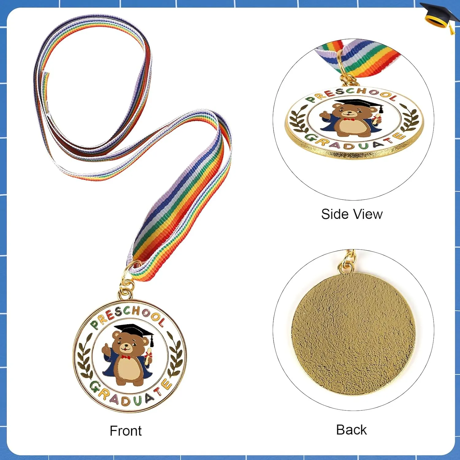 Metal Graduation Medal with Graduation Honor Stole Sash, Grad Award Medals with Lightweight Neck Ribbon, Grad Gift Party Favor Supplies