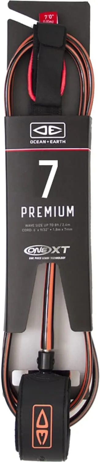 Ocean & Earth One XT Premium Coral Surfboard Leash - 7'