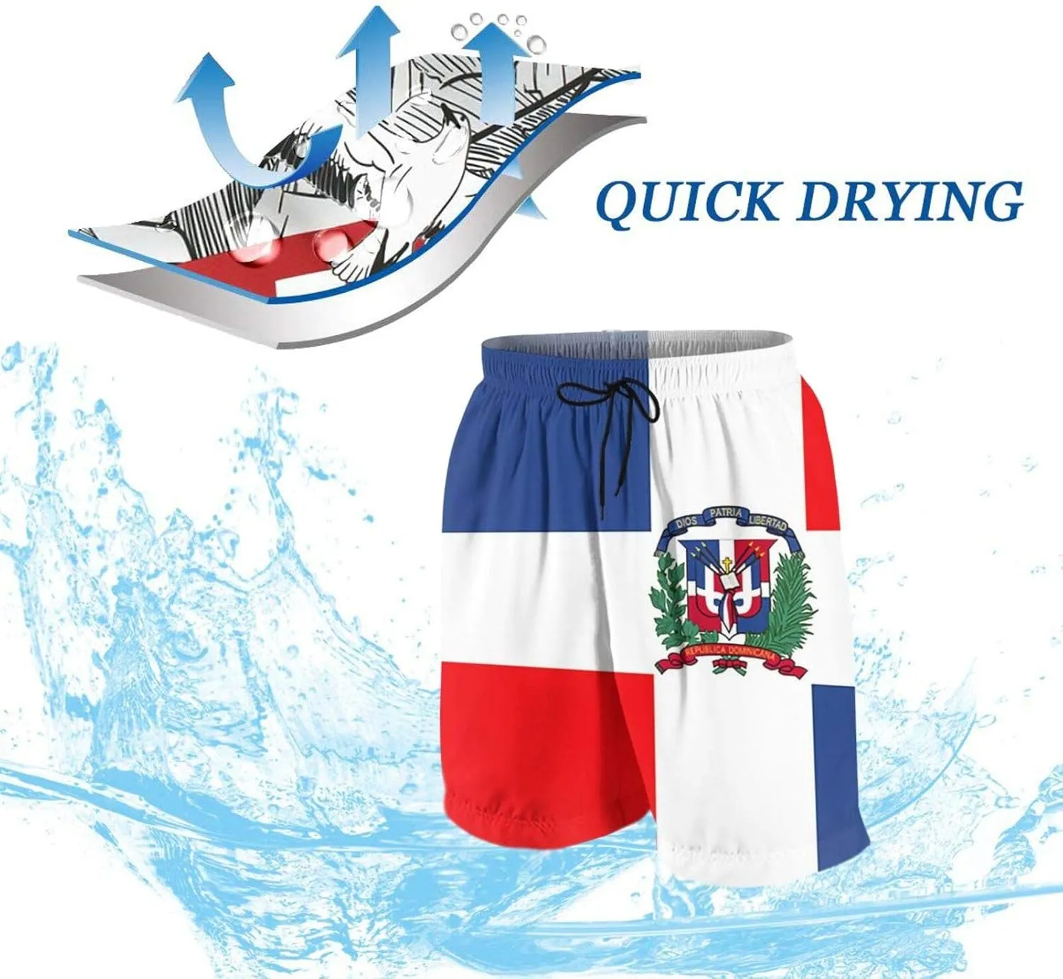 SARA NELL Men's Swim Trunks Dominican Republic Flag Surfing Beach Board Shorts Swimwear