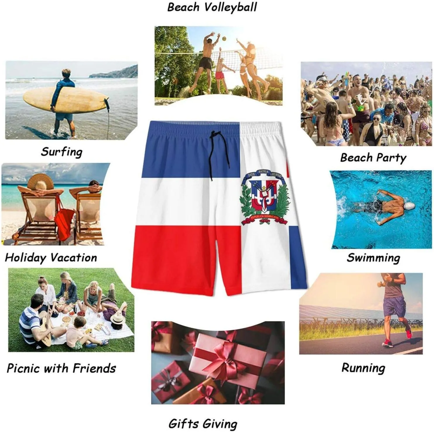 SARA NELL Men's Swim Trunks Dominican Republic Flag Surfing Beach Board Shorts Swimwear