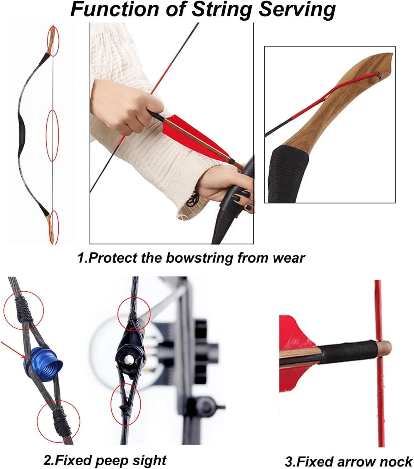 SOPOGER Archery Bow String Serving Thread 131 yard/120 m Durable Nylon Bowstring Serving Thread for Compound Recurve Bow Tying Peep Sight Nock Point