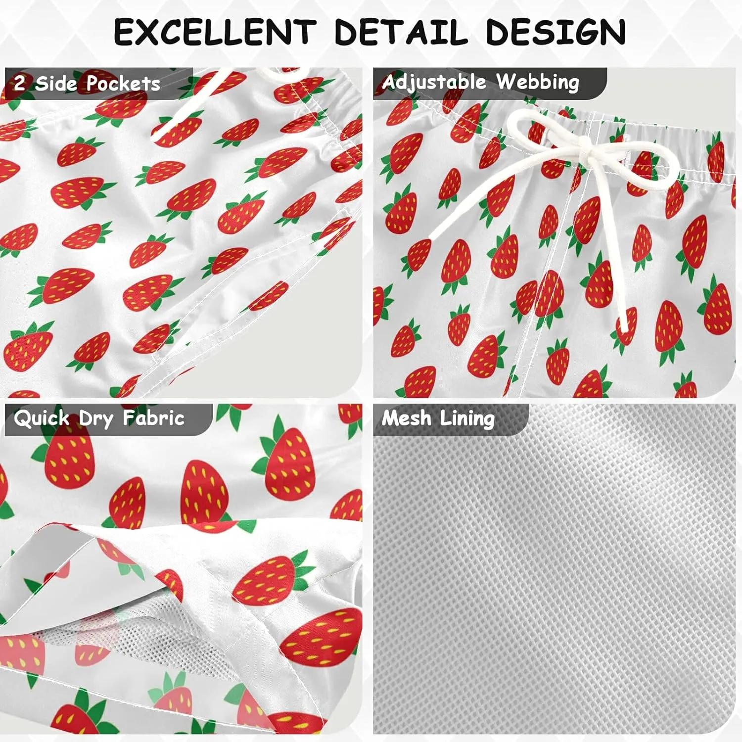 Strawberry Boys Swim Trunks Toddler Swim Board Shorts Quick Dry Little Boy Swimwear Bathing Suits