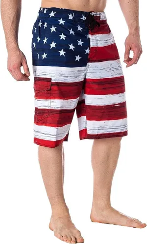 US Apparel Licensed-Mart Men's American Flag Inspired Board Shorts