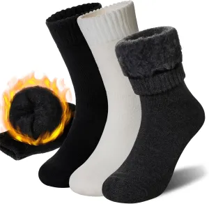 Women Heated Socks Ski Winter Thermal Hiking Snowboarding Thick Boot Insulated Socks 3 Pairs
